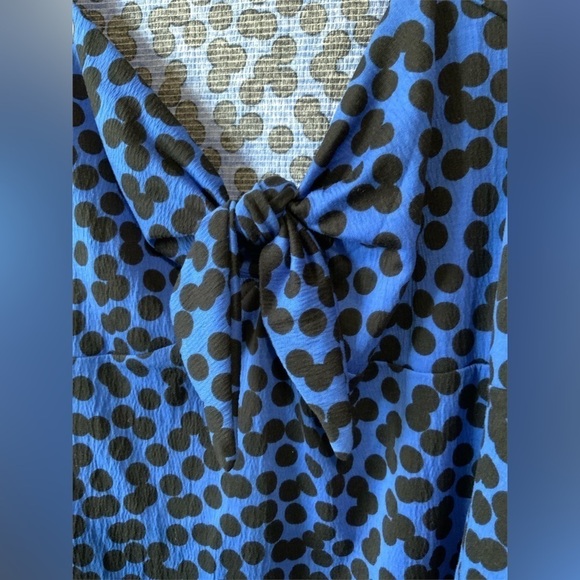 Ava & Viv 🆕 Royal Blue w/ Black Dot Blouse Balloon Sleeve Ruching Knot Front - Picture 4 of 9